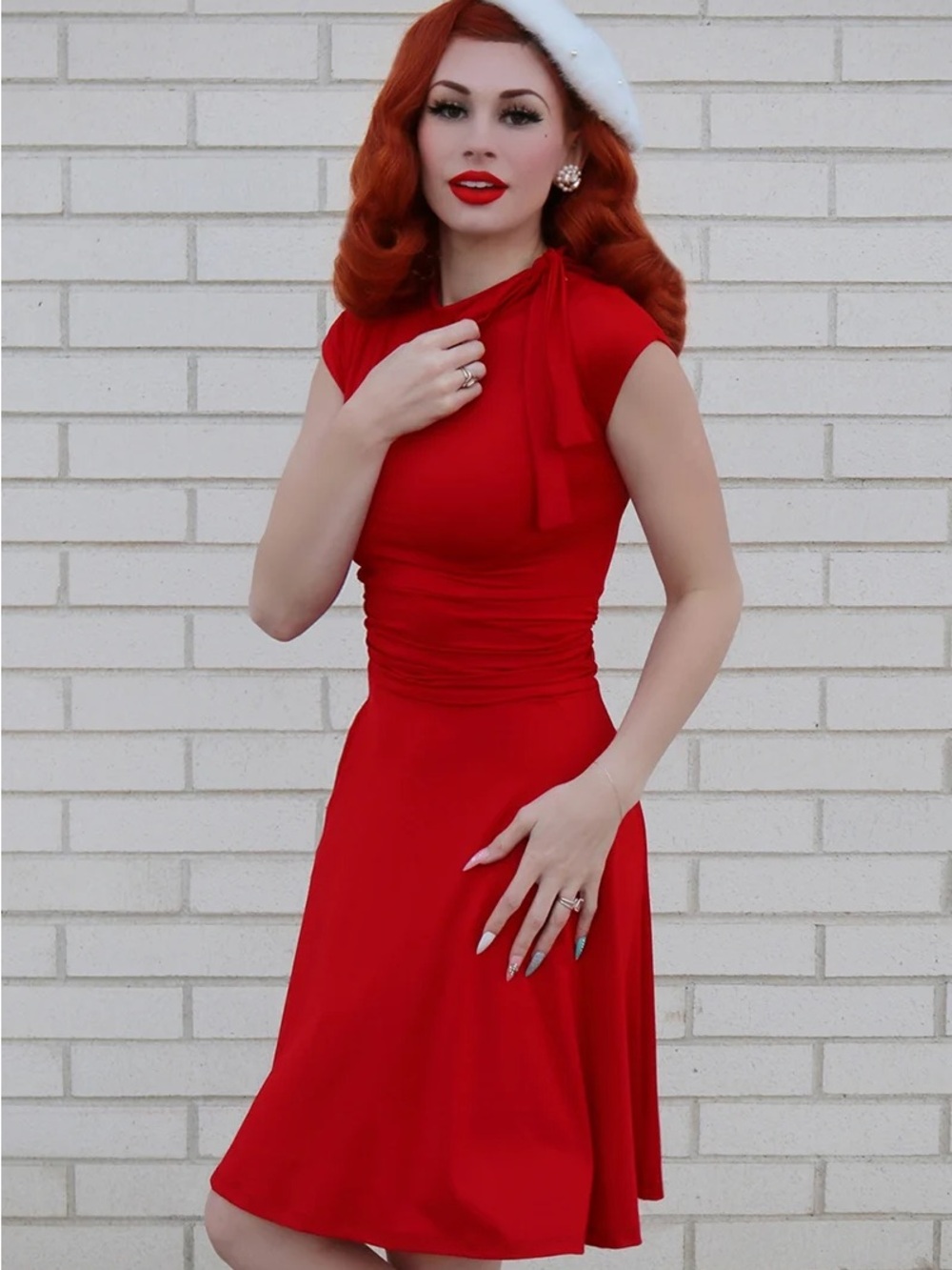Retrolicious Red Bombshell Cap-Sleeve Dress